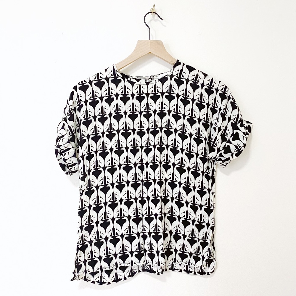 Black and White Art Deco Greyhound Print Blouse